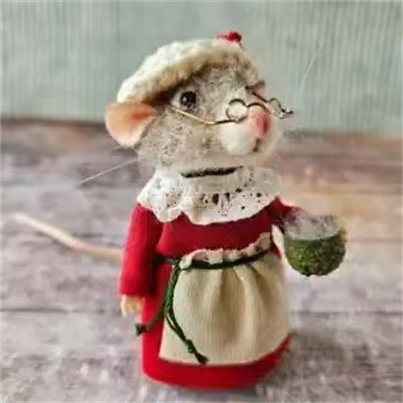 5pcs/Set Christmas Needle Felted Mouse Cute Needle Felted Culture Mouse Kit Handmade Needle Felt Mice for Winter Christmas Wool Felt4