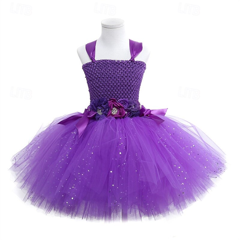 Kids Girls' Party Dress Solid Color Sleeveless Performance Birthday Mesh Beautiful Sweet Polyester Knee-length Party Dress Swing Dress A Line Dress Summer 4-12 Years Purple2