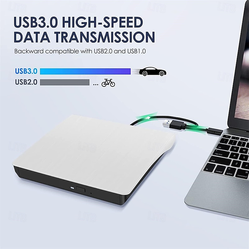 External CD/DVD Drive - USB 3.0 & Type-C Portable Burner Writer Reader for Laptop, Compatible with MacBook Pro/Air, iMac, Windows 7/8/10/XP/Vista​2