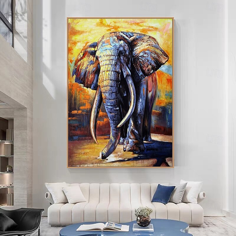 Mintura Handmade Abstract Animal Elephant Oil Paintings On Canvas Modern Wall Art Room Decoration Picture For Home Decor Rolled Frameless Unstretched Painting2