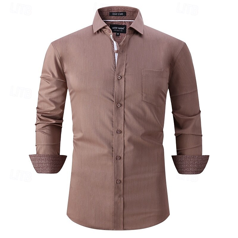 Men's Shirt Dress Shirt Button Up Shirt Plain Wedding Party Black White Pink Wine Long Sleeve Lapel Spring &  Fall Clothing Apparel