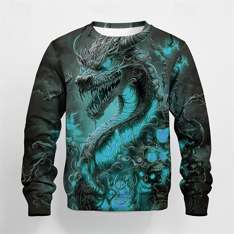 Boys 3D Graphic Dragon T shirt Tee Long Sleeve Spring Fall Fashion Basic Kids 4-12 Years Crew Neck Outdoor Casual Daily Regular Fit3