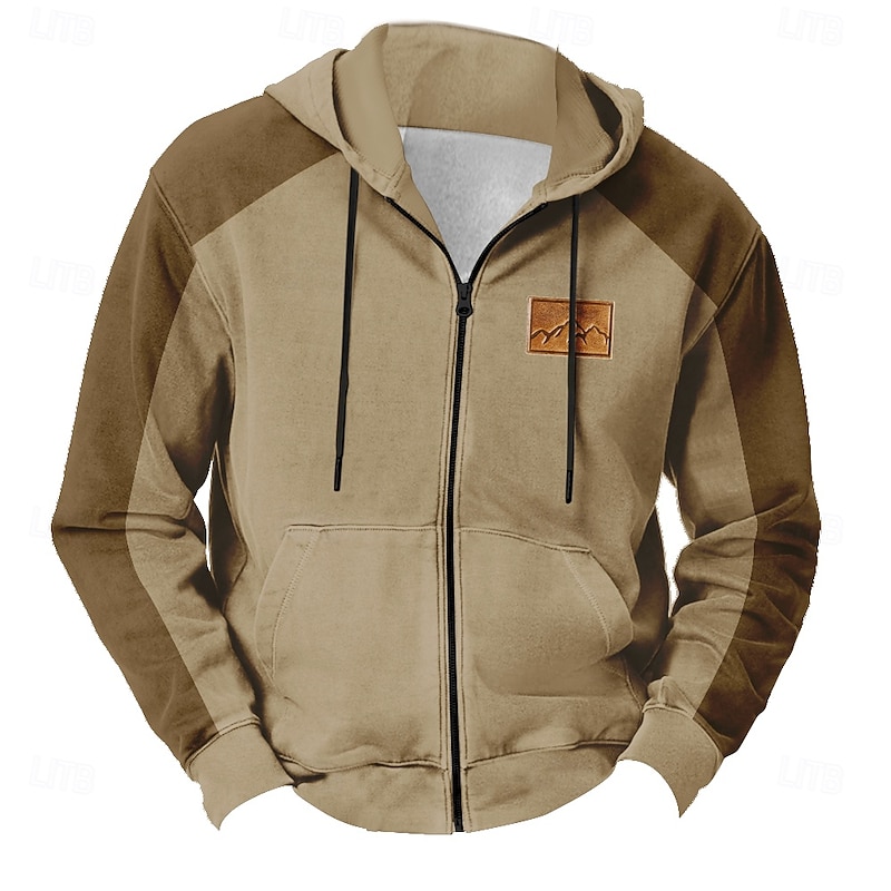 Men's Camo Hoodies Fashion Daily Long Sleeve Hooded Vacation Hunting Brown Khaki Drawstring Zipper Fall Winter Designer4