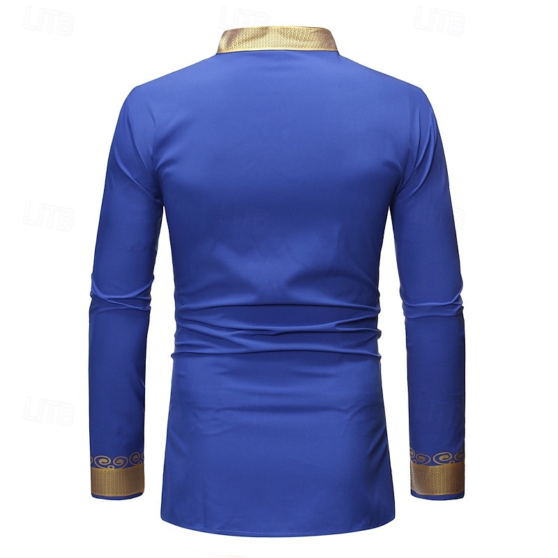 Men's Shirt Casual Shirt Tuxedo Shirts Bronzing Stage Party / Cocktail Black White Red Navy Blue Long Sleeve Stand Collar Spring &  Fall Clothing Apparel2