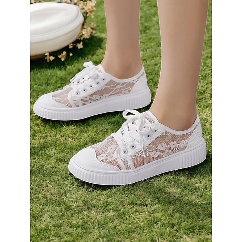 Floral Lace Wedding Sneakers for Women – Casual Bridal Shoes with Comfortable Sole and Lace-Up Design2