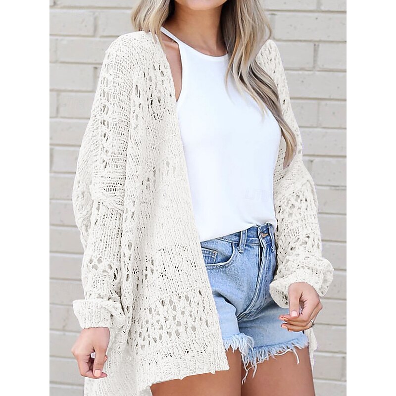 Women's Sweater Cardigan Elegant Fashion Streetwear Pure Color Open Front Pocket Knitted Long Sleeve Regular Tops Knit Outdoor Daily Weekend White Purple Fall Winter