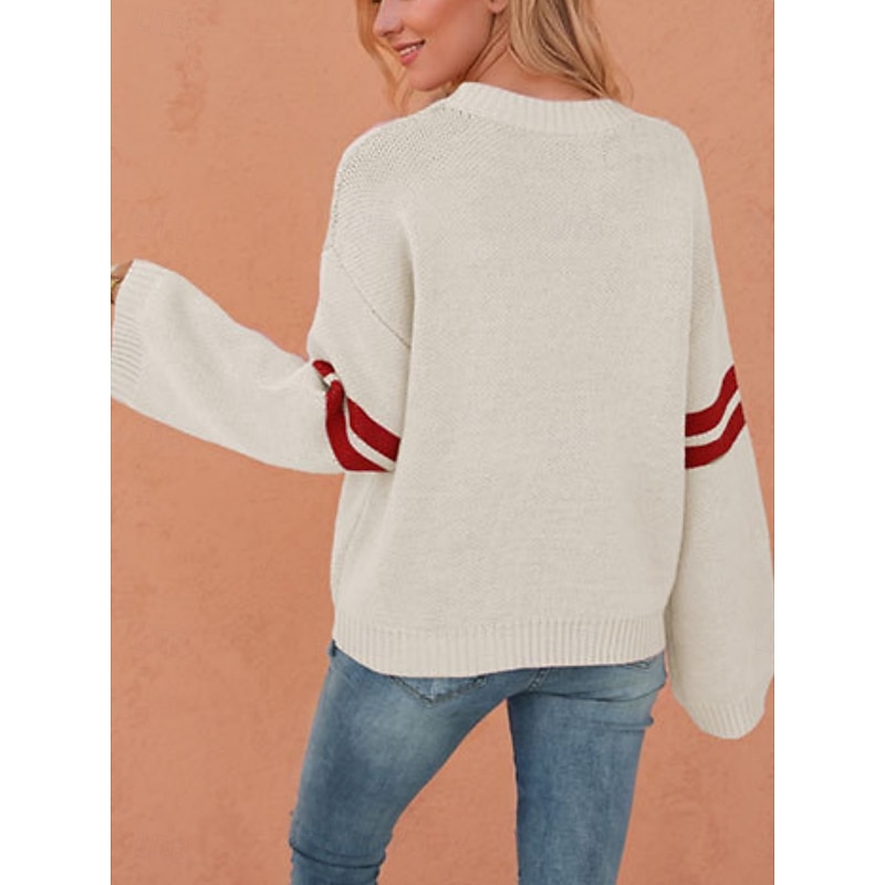 Women's Valentine Sweater Casual Soft Heart Ribbed Crew Neck Knitted Long Sleeve Regular Tops Knit Outdoor Daily Valentine Black White Fall Winter2