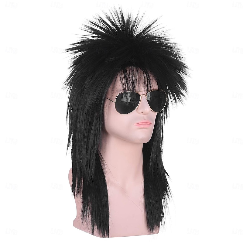 Unisex Long Black 70s 80s Mullet Cher Glam Rock-Rocker Cosplay Wigs for Women and Men Halloween Themed Costume Party For Carvinal3