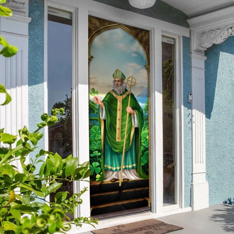 Saint Patrick's Day Door Tapestry Lucky Shamrocks Door Curtain Decoration Backdrop Indoor/Outdoor Door Banner for Front Door Farmhouse3