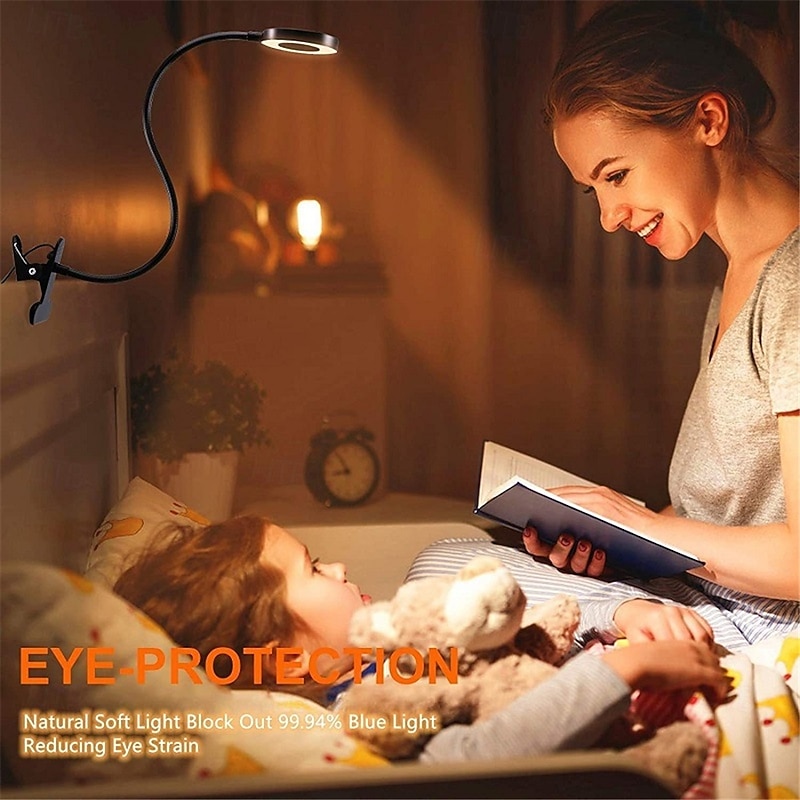 Magnifying Mirror Table Lamp with Adjustable Gooseneck – LED Clip Lamp with 3 Color Dimming, Night Light for Nail Repair & Reading 1PC2