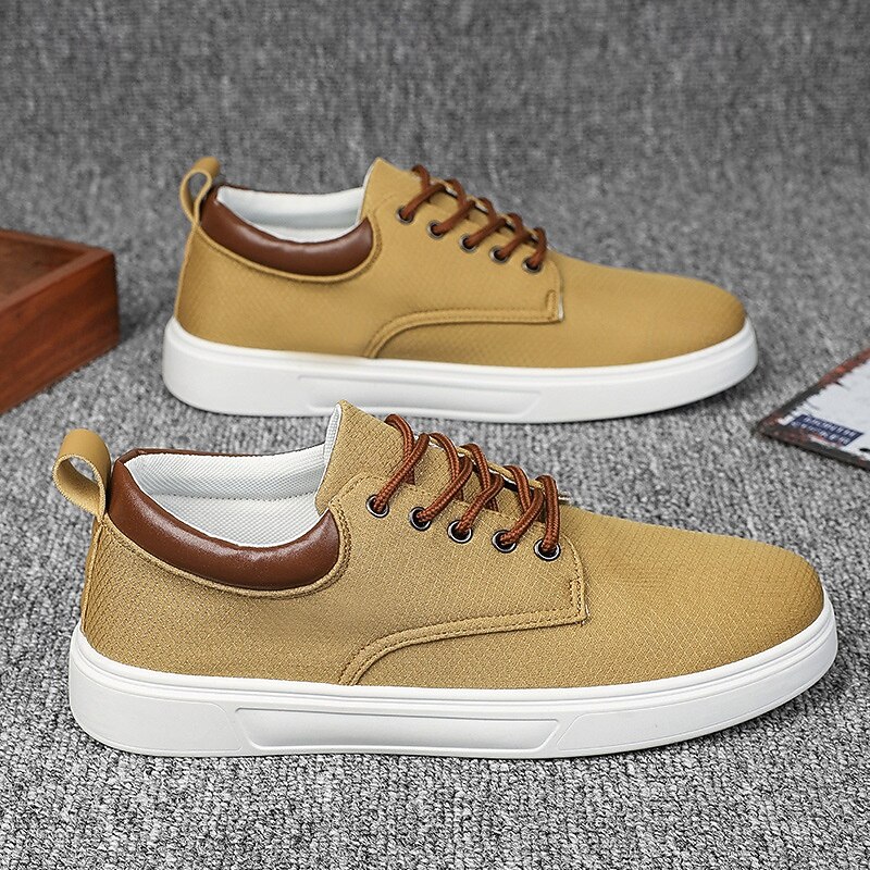 Men's Casual Lace-Up Canvas Sneakers – Lightweight Breathable Shoes with Leather Accents, Perfect for Everyday Wear and Outdoor Activities4