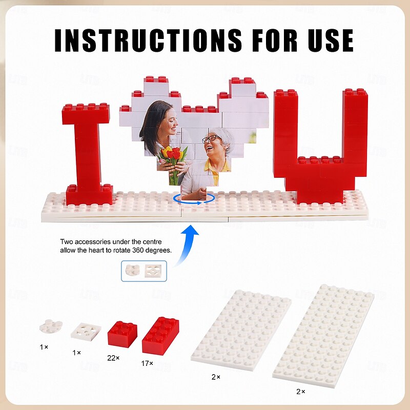 Personalized Photo Building Brick Puzzle Custom Best Gift for Mom – Wedding Gift for Couple, Heart-Shaped Double-Sided Photo Puzzle, 3D Art with Photo Frame4