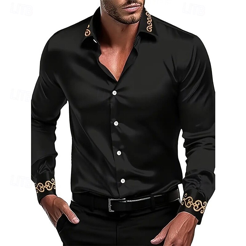 Men's Shirt Summer Shirt Casual Shirt Collared Shirt Button Up Shirt Black White Red Blue Green Long Sleeve Color Block Lapel Vacation Holiday Patchwork Clothing Apparel Polyester Fashion Casual3
