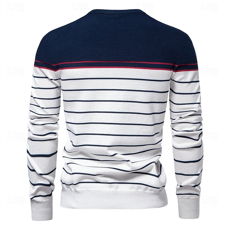 Men's Pullover Sweater Jumper Ribbed Knit Regular Tops Color Block Striped Crew Neck Knitwear Daily Outdoor Vacation Clothing Apparel Spring Fall Wine Navy Blue S M L2