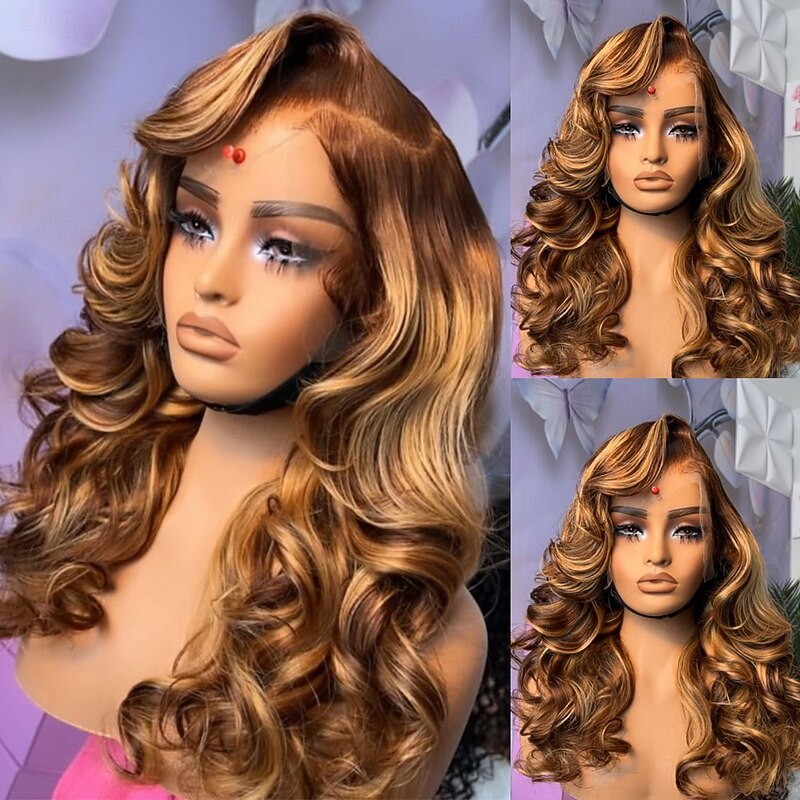 Remy Human Hair 5x5 Closure 13x4 Lace Front Wig Side Part Brazilian Hair Loose Wave Multi-color Wig 130% 150% Density Ombre Hair Highlighted / Balayage Hair Glueless Pre-Plucked For Women Long Human2