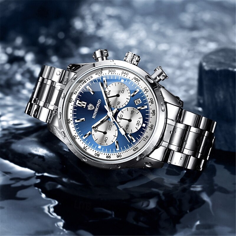 BINBOND Men Quartz Watch Luxury Large Dial Fashion Business Luminous Calendar Waterproof Steel Watch4