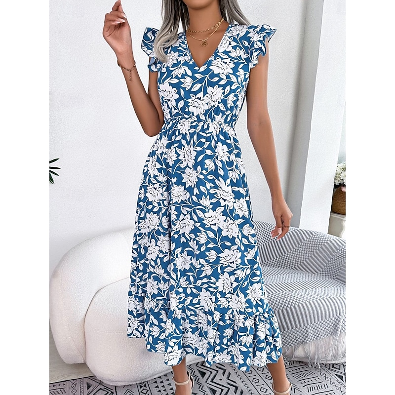Women's Midi Dress Casual Dress A Line Dress Tank Dress Stylish Casual Vacation Daily Regular Fit Floral Sleeveless V Neck Light Green Dark Blue Summer Spring