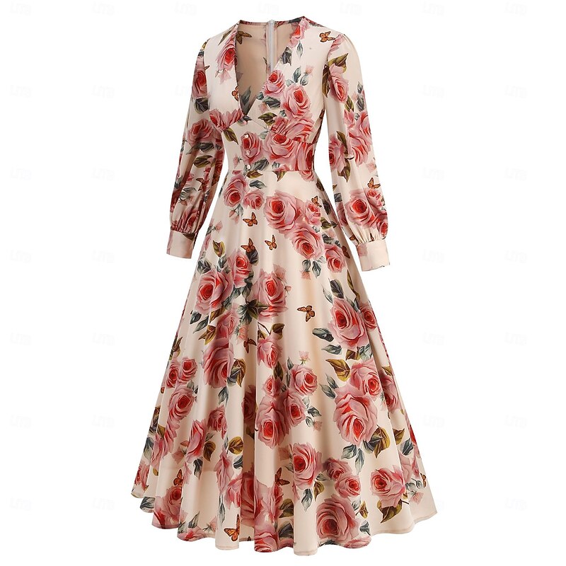 Retro Vintage 1950s Cocktail Dress Dress Flare Dress Flower / Floral Fancy Dress Women's Masquerade Event / Party Bachelorette Party Festival Adults' Dress Homecoming Dresses4