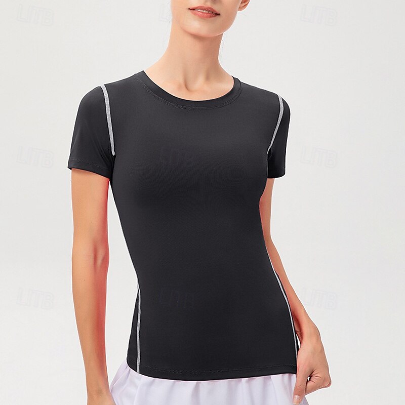 Women's Sweatshirt Crew Neck Quick Dry Lightweight Comfortable Sporty Short Sleeve Sports Solid Color Tee Tshirt Tank Top For Gym Workout Running Fitness Slim Activewear3