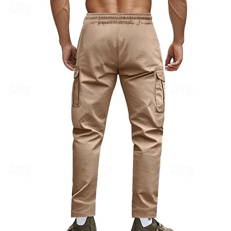 Men's Cargo Pants Cargo Trousers Tactical Pants Casual Pants Drawstring Elastic Waist Multi Pocket Plain Comfort Soft Full Length Sports Outdoor Daily Running Fashion Casual Black Green Micro-elastic4