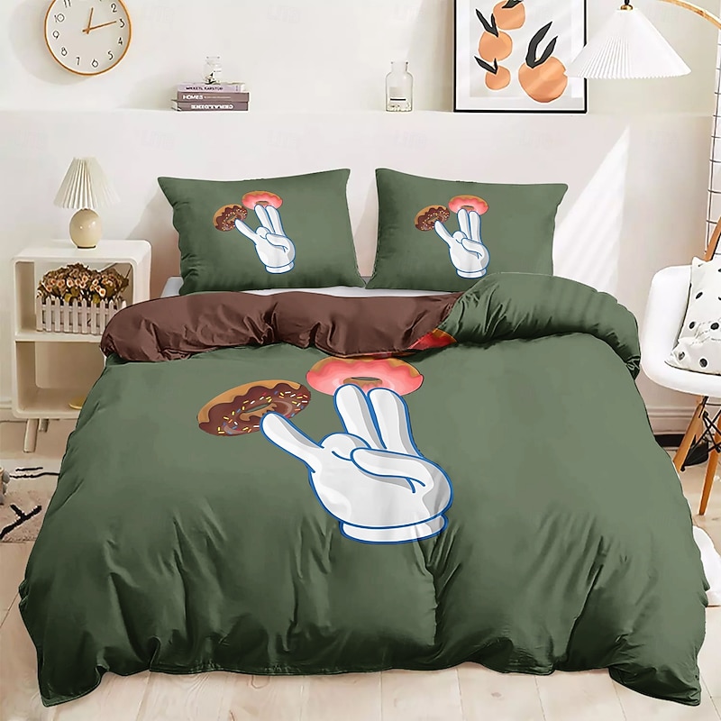 Doughnut Print Duvet Cover Set 100% Cotton Soft Comfortable Bedding Set with Fun Doughnut Design Cozy and Stylish Perfect for Bedroom Decor Easy to Care for Machine Washable2