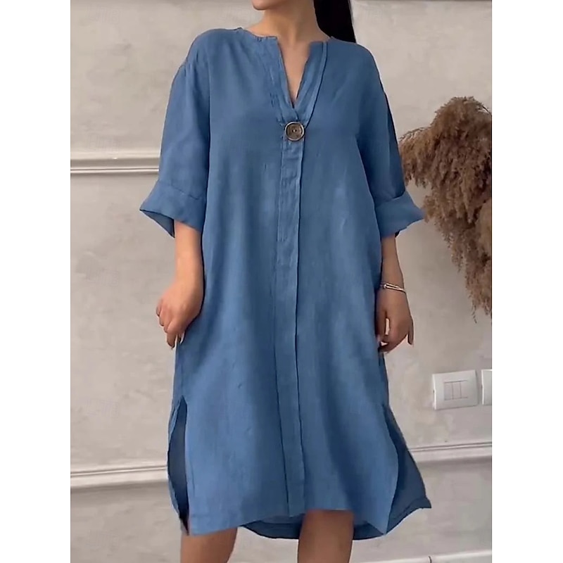 Women's Normal Maxi Dress Linen-Inspired Dresses Cotton Maxi Dress Casual Street Regular Fit Solid Color Crew Neck Royal Blue Green Apricot Spring Fall4