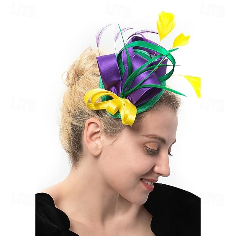Fascinators for Women Tea Party Hat Headband Derby Wedding Church Bridal Cocktail Feathers Hair Clip For Mardi Gras4
