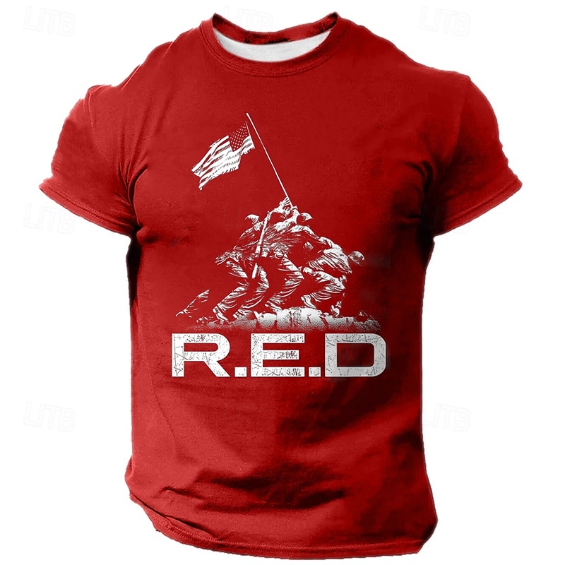 Veterans Day Men's Patriot Patriotic Veteran American US Flag Red T Shirt Short Sleeve T shirt 3D Print Crew Neck Shirt Daily Military Street Daily Black Red Blue Summer Spring Clothing Apparel S M