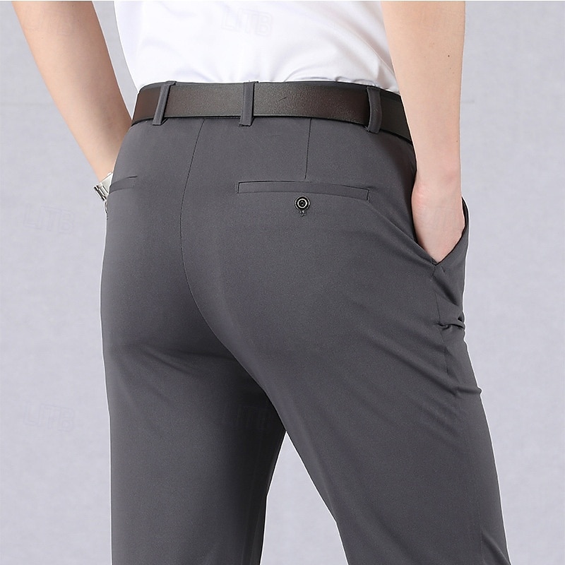 Men's Graduation Dress Pants Trousers Chinos Buttons Pocket Solid Color Comfort Formal Party Work Fashion Classic Style Black Wine Micro-elastic3