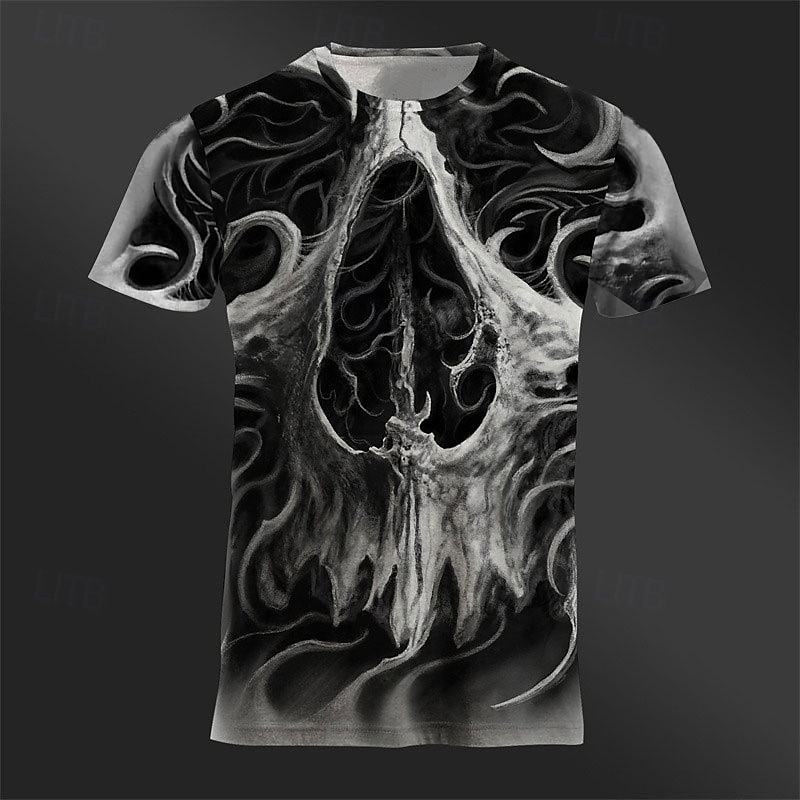 Men's Graphic Cool Skulls T Shirt Tee Top Short Sleeve T shirt 3D Print Crew Neck Shirt Daily Designer Retro Vintage Sports Outdoor Holiday Going out White Khaki Dark Gray Spring & Summer Clothing