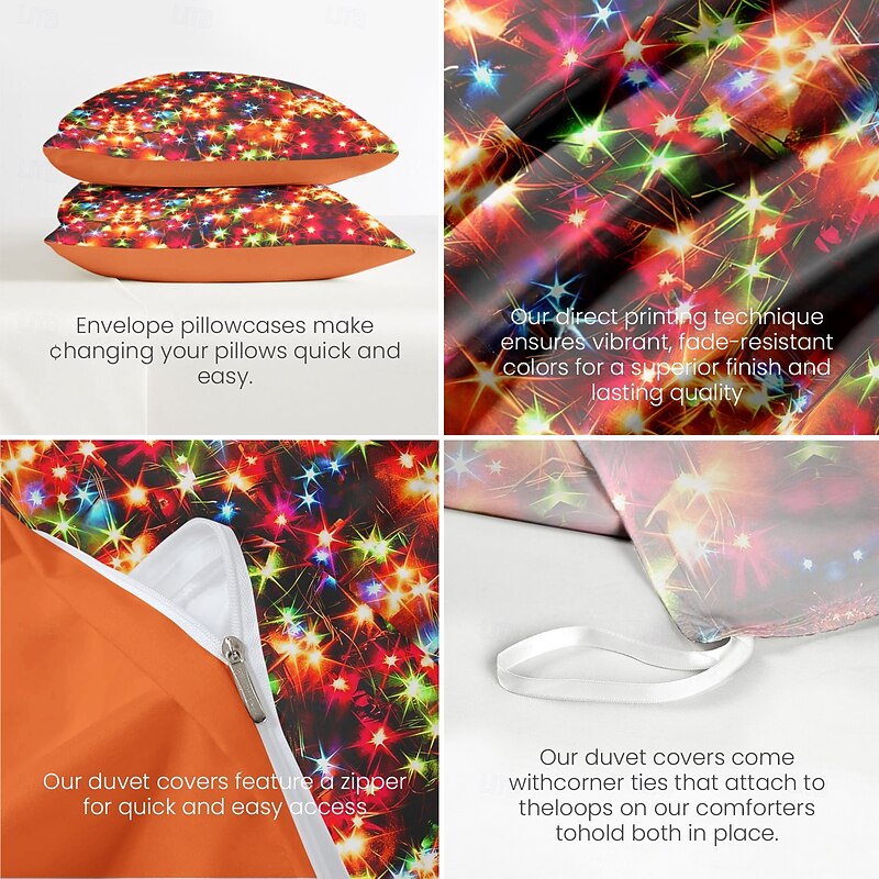 New Year Colorful Duvet Cover Set 100% Cotton, Soft and Breathable Fabric, Vibrant and Festive Design, Includes Duvet Cover and Pillowcases, Hypoallergenic and Skin-Friendly, Machine Washable, Durable3