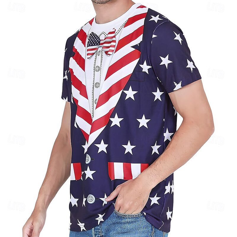 American Independence Day Men's American US Flag Costume T Shirt Short Sleeve T shirt 3D Print Crew Neck Shirt Exaggerated Designer Party Holiday Club Blue Summer Spring Clothing Apparel S M L XL XXL3