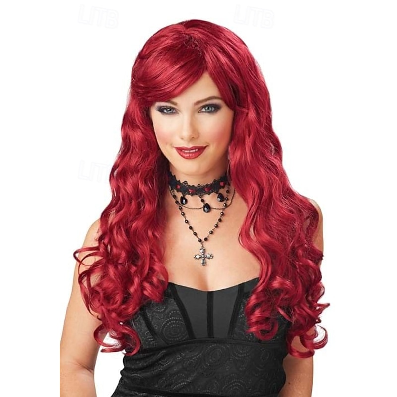 Long Red Wavy Wig for Women for Carnival Fancy Dress Halloween Party Cosplay Costume
