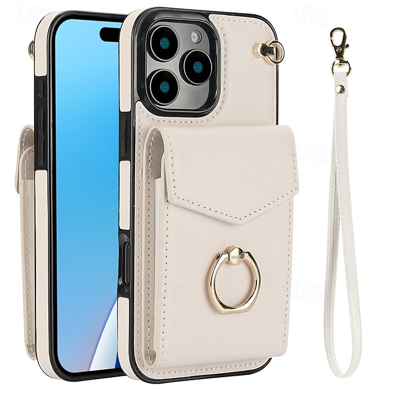 Phone Case For iPhone 17 Pro Max 17 Air 16 15 14 Pro Max Plus 13 12 11 Pro Max Mini Back Cover Ring Holder with Wrist Strap Card Slot Retro TPU PU Leather2