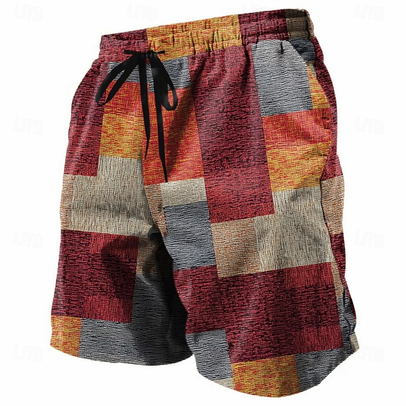 Men's Color Block Patchwork Shorts Summer Shorts Beach Shorts Mid Waist Streetwear Hawaiian Casual Daily Holiday Drawstring Pocket Elastic Waist Designer Clothing Apparel