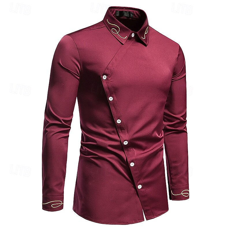 Men's Shirt Dress Shirt Button Up Shirt Plain Wedding Party Black White Red Navy Blue Long Sleeve Lapel Spring &  Fall Clothing Apparel Embroidered2