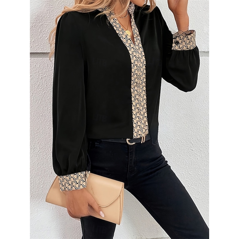 Women's Blouse Elegant Stylish Casual Long Sleeve V Neck Regular Tops Work Daily Going out Black Spring Fall3