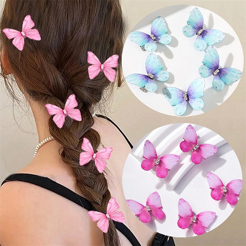 5 Pieces Kids Girls' Hair Accessories Active Sweet Party Birthday Butterfly Yellow Pink