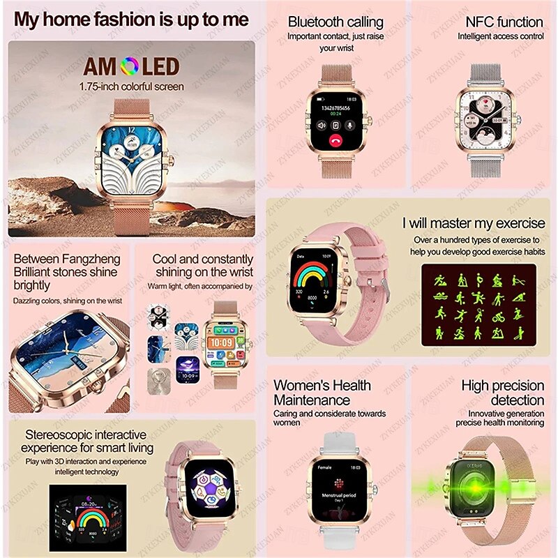 HK82 Fashion Women Smart Watch Amoled HD Screen Bluetooth Calling Wristband Girl Sport Fitness Tracker Lady Smartwatch2