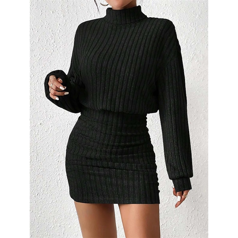 Women's Midi Dress Black Dress Cocktail Dress Bodycon Formal Dress Elegant Casual Formal Party Date Regular Fit Solid Color Long Sleeve Turtleneck Black Gray Spring Fall Winter