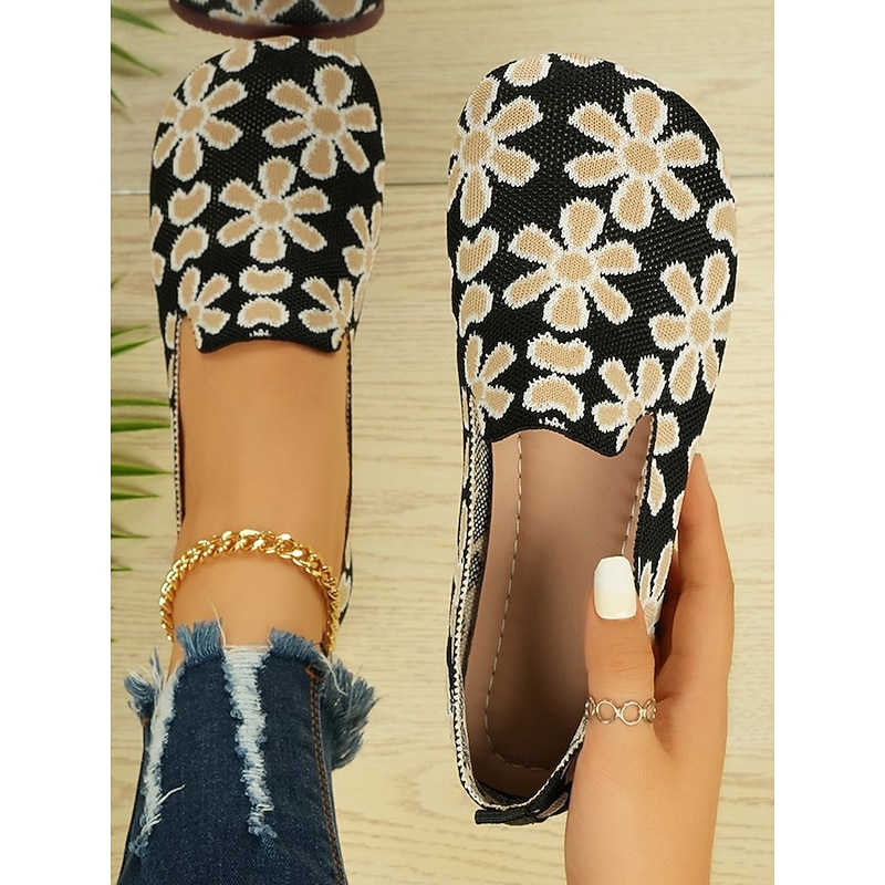 Women's Breathable Black Floral Slip-On Barefoot Flats with Soft Sole - Perfect for Everyday Wear 5