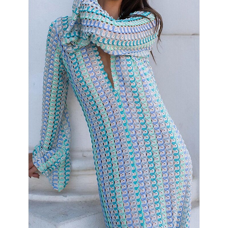 Women's Color Block V Neck Maxi Dress Short Sleeve Spring Fall3