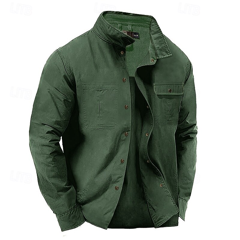 Men's Shirt Summer Shirt Casual Shirt Button Up Shirt Cargo Shirt Black Navy Blue Green khaki Long Sleeve Solid Color Collar Vacation Daily Clothing Apparel Fashion Casual Comfortable3