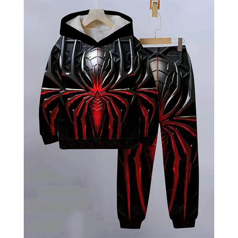 Boys 3D Graphic Spider Hoodie & Sweatpants Set Sports Suit Tracksuits Long Sleeve Spring Fall Daily Basic Casual Kids 4-12 Years Hooded Outdoor Vacation Sports Tailored Fit2