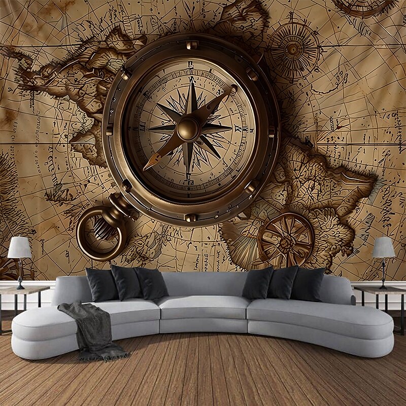 Hanging Tapestry Vintage Nautical Compass Map Wall Art Large Tapestry Mural Decor Photograph Backdrop Blanket Curtain Home Bedroom Living Room Decoration3