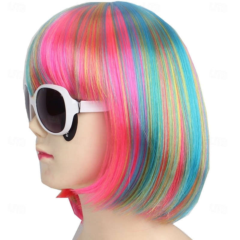 Fashion Colorful Short Straight Halloween Wigs Women Girls Replacement Cosplay Costume Hair Wigs with Cap Comb For Carvinal2