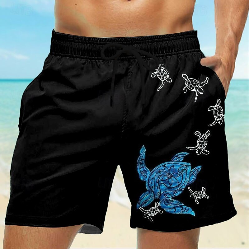 Men's Animal Sea Turtle Swim Shorts Board Shorts Swimming Trunks Mid Waist Tropical Streetwear Hawaiian Vacation Casual Holiday Drawstring Elastic Waist 3D Print Designer Clothing Apparel