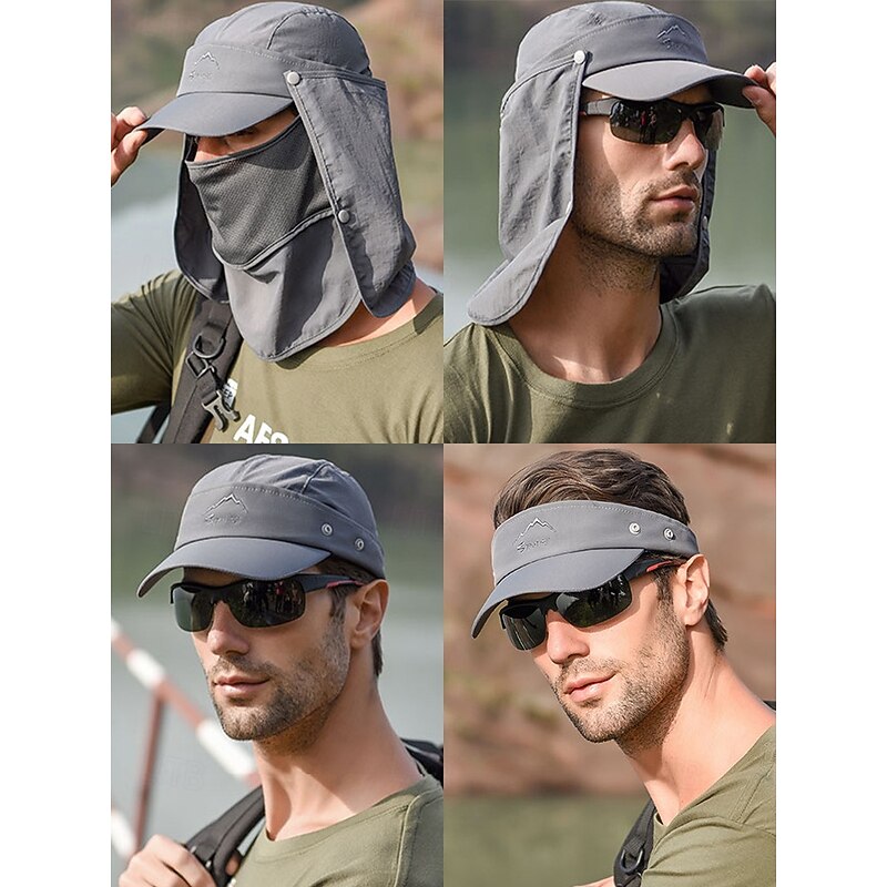 Men's Convertible Sun Hat with Neck Flap and Detachable Face Cover, UV Protection Lightweight Cap for Outdoor Hiking, Fishing, and Camping