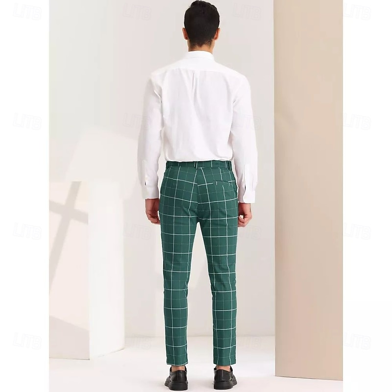 Men's Geometric Plaid Dress Pants Mid Waist Casual Outdoor Vacation Home Zipper Pocket Summer Spring Fall 3D Print Black Red Orange4