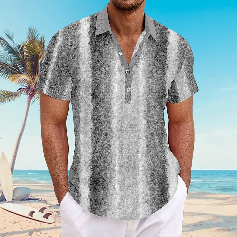 Men's Geometic Summer Hawaiian Shirt Button Up Shirt Aloha Shirt Short Sleeve Hawaiian Beach Vacation Summer Spring V Neck Buttons Yellow Blue Brown Gray4